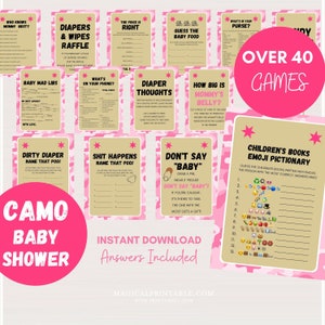 Over 40 Pink Camo baby shower games Package, Instant Download, Army baby shower games, Military, Girl camo themed baby shower games TLC70