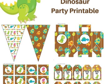 Dinosaur Party Printable, Dino Birthday, Dinosaur Baby Shower, NOT editable, Instant Download, Dino Cupcake Toppers, Dinosaur Banner, BP606