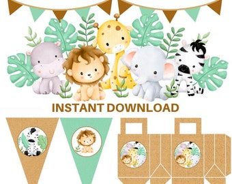 Safari Party Printable, Safari Animals Birthday, Safari Baby Shower, Instant Download, Safari Cupcake Toppers, Safari Party Banner, TLC719
