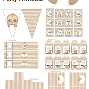 Sloth Party Printable, Sloth Birthday, Sloth Baby Shower, NOT editable, Instant Download, Sloth Cupcake Toppers, Sloth Banner, TLC604