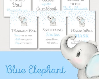 Blue Elephant Baby Shower Table Signs, Boy Elephant Baby Shower Table Signs, Instant download, Little peanut is on the way, TLC689