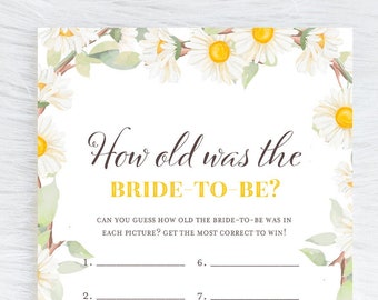 How old was the bride to be, guess the bride's age, Daisy bridal shower, Daisy theme, Spring bridal shower game, daisy wedding shower, BS691