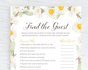 Find the Guest Bridal Shower Game, Ice Breaker Game, Daisy bridal shower, Daisy, Spring bridal shower game, daisy wedding shower, BS691