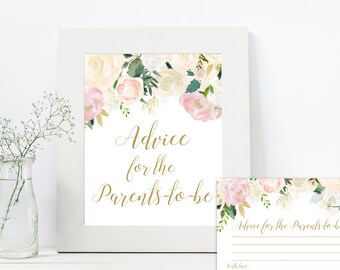 Pink Blush Baby Shower Games, Conseils aux futurs parents, conseils aux nouveaux parents, cartes de conseils, Blush floral, Baby Shower Activities TLC530z