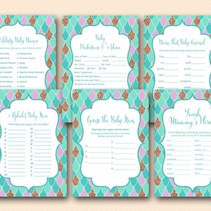 Mermaid Baby Shower Games Package, Download, baby predictions and advice, Baby Shower Game Download, Baby Shower Activities TLC125 TLC516