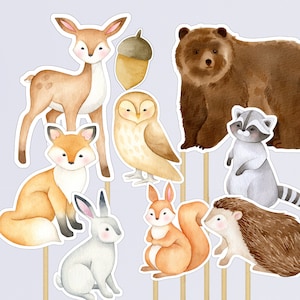Printable Woodland Animals Centerpieces, Woodland Cutouts, Woodland Cake Topper, Woodland Baby Shower Decorations, Woodland Birthday, TLC720