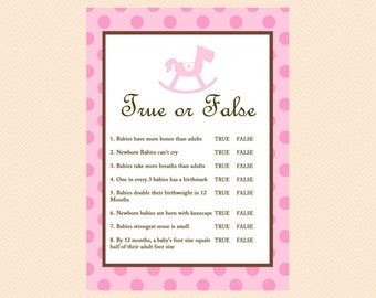 True or false baby shower games, Baby Trivia, Baby Facts, Pink, Baby Girl, Rocking Horse Baby Shower Games Printables, Baby Shower TLC25