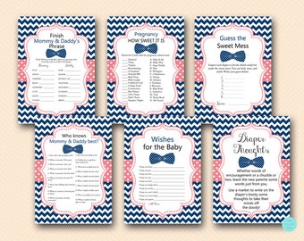 Navy Chevron Baby Shower Game Printable, Game Package, Instant Download, Little Man Bow Baby Shower Activities TLC465