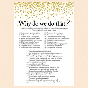 Why do we do that, tradition game, wedding tradition game, Why we do that, Gold Confetti Bridal Shower, Bachelorette, Wedding Shower BS46