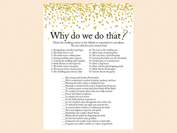 Why do we do that, tradition game, wedding tradition game, Why we do that, Gold Confetti Bridal Shower, Bachelorette, Wedding Shower BS46 Il_570xn