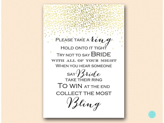 Gold Bridal Shower Games, Dont Say Bride Game, Don't Say Game, Put a Ring on it Game, Bridal Shower Game, Shower Games Download BS472B dd Il_570xn