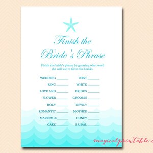 Beach Bridal Shower Game Printable, Nautical Bridal Shower Games, Beach ...