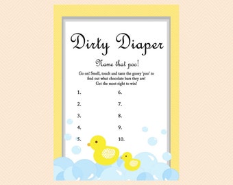 Dirty Diaper, Name that poo, chocolate bar game, Duck Theme, Rubber Duck Baby Shower Game Printables, Gender Neutral Games, Yellow, TLC35