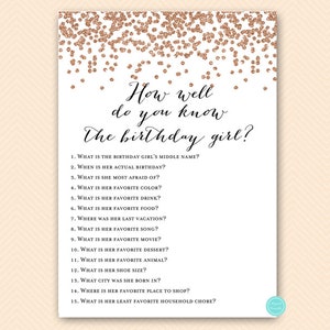 Rose Gold Birthday Party Games, Who Knows the Birthday Girl Best, How ...