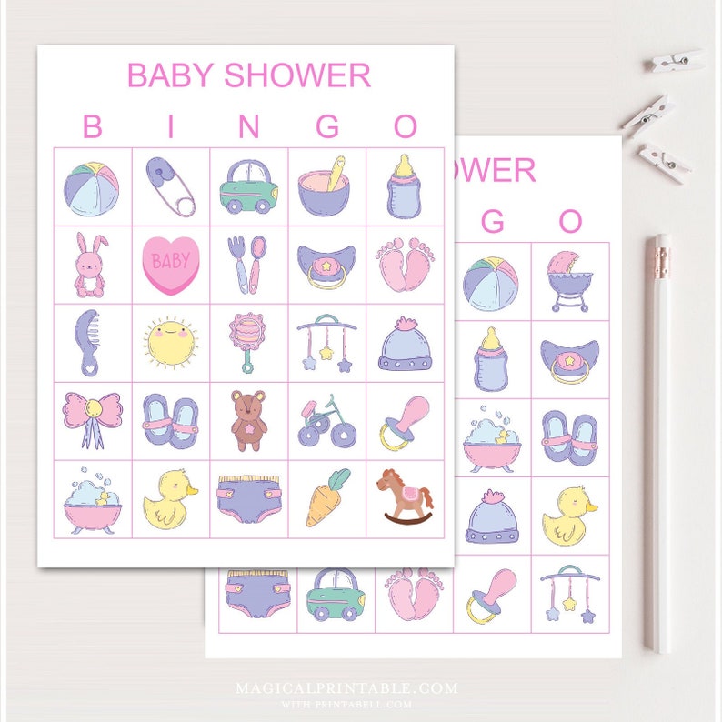100x Girl Bingo Baby Shower Cards, Printable Baby Shower Bingo, Baby ...