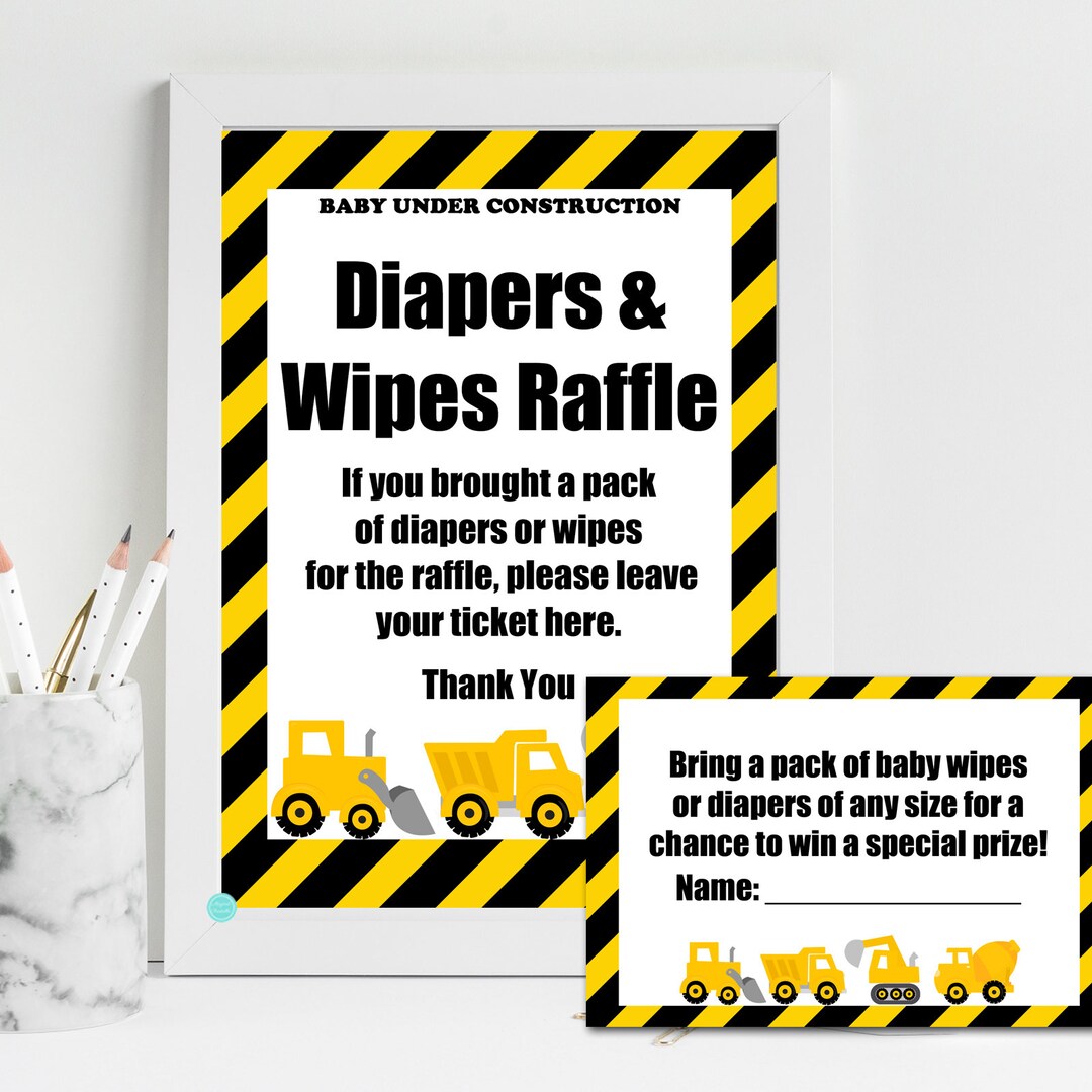 Diapers and Wipes Raffle Ticket and Sign, Baby Shower Diaper Raffle