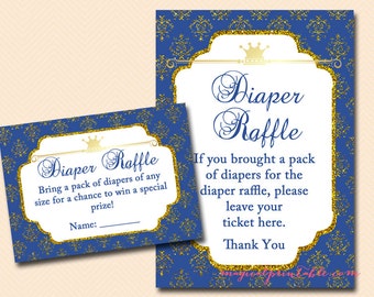 Diaper raffle card and sign, diaper raffle ticket, Prince Baby Boy, Royal Prince Baby Shower Games Printable, Baby Shower TLC109