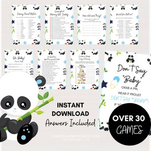 VERKOOP! 30 baby shower games bundel, blauwe Panda baby shower games afdrukbaar, Panda baby shower, Boy Panda, Instant Download, TLC715