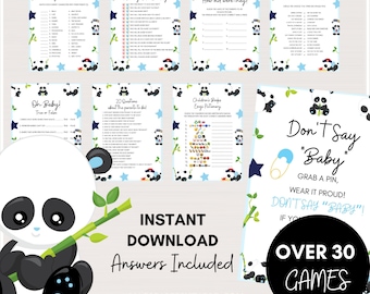 SALE! 30 Baby Shower Games Bundle, Blue Panda baby shower games printable, Panda Baby Shower, Boy Panda, Instant Download, TLC715