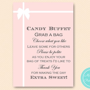 Pink Ribbon Candy Buffet Sign, Candy Bar Sign, Grab a bag of treat sign, please take one Sign, Sweet Table, Shower Decoration sign BS72 BS54