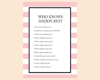 Who Knows Mommy Best, Daddy Best, How well do you know, Printable Baby Shower Games, Pink, Baby Girl, Modern, Unique Baby Shower Games TLC03