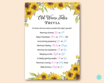 Sunflower  Baby Shower Games, Old Wives Tales Gender, Gender Reveal Old Wives Tales,  Gender prediction, Baby Shower Games TLC537