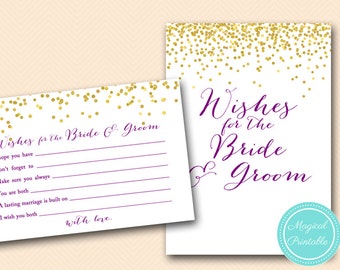 Wishes for the Bride and Groom Card, Sign, Wishes cards, Advice for bridal, Gold Confetti Bridal Shower, Bachelorette, Wedding Shower BS84