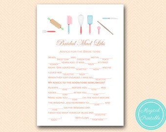 bridal mad libs, vows, advice, Baking Theme, Kitchen Theme, Bridal Shower Games, Download Bridal Shower Games, Wedding Shower Games BS20