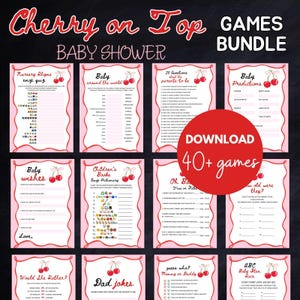 Cherry on Top ベビーシャワーゲームバンドル、チェリーベビーシャワー、PDFダウンロード、スイートなチェリーベビーシャワー、コケットボウベビーシャワー、TLC814