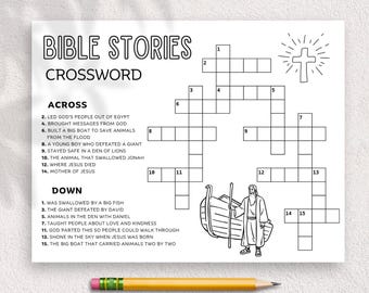 Crucigrama de historias bíblicas, rompecabezas bíblico imprimible, juego bíblico para niños, escuela bíblica, bingo de la escuela dominical, cuestionario sobre Jesús, TLC727B