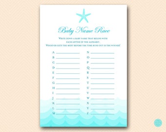 Baby Name Race, Beach Baby Shower Games Printable, Starfish Baby Shower, Sea Waves, Nautical Baby shower, Download TLC09