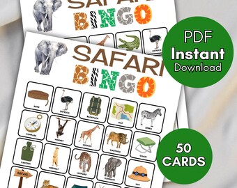 Safari Bingo Cards, Printable Safari bingo, Download Safari bingo, Jungle Party Game, Fun Safari games, Safari birthday game, bs701