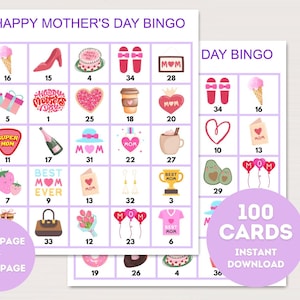 100x Moederdag bingokaarten, afdrukbare Moederdag bingo, Happy Mother's Day Bingo, moederdag Bingo afdrukbaar, bs701