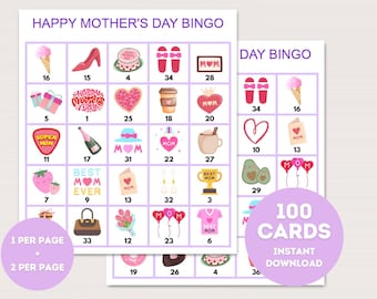 100x Mother's Day Bingo Cards, Printable Mother's Day bingo, Happy Mother's Day Bingo, Mom's Day Bingo printable, bs701