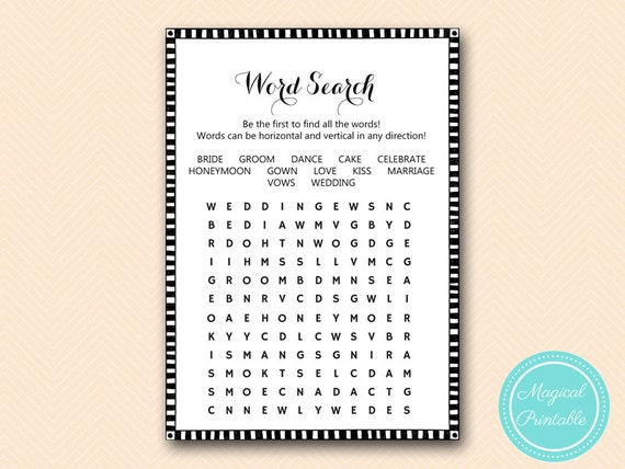 Word Search, Bridal Shower Word Search Game, Black and White, Bridal Shower Games, Bachelorette Game, Wedding Shower Game BS04 Il_570xn