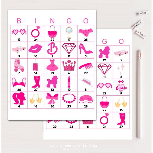 100x Pink Bingo Cards, Printable Pink Doll Birthday bingo, Hot Pink Birthday Party Bingo, Fun birthday games, bingo game for birthday, bs701