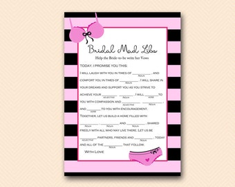 Mad Libs, Help Bride write her Vows, Bridal Shower Mad Lib, Lingerie Bridal shower Game, Bridal Shower Game, Bachelorette Game, BS450