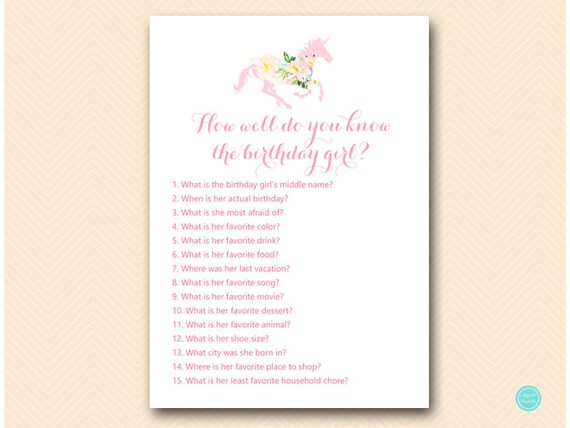 Unicorn Carousel Birthday Games, Who knows the Birthday Girl Best, How well do you know the birthday girl, Instant Download BP497 Il_570xn