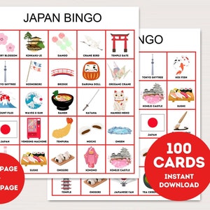 Cartões de Bingo do Japão, Bingo do Japão para Imprimir, Atividade Japonesa, Jogo da Cultura Japonesa, Jogo de Aula de Japonês, Cartões de Bingo para Aula de Japonês, BS701 RK