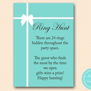 Aqua, White Ribbon Ring Hunt, Aqua Bridal Shower Games, Ring Hunt Game, Look for Rings, Ring Game, Bridal Shower Ring Hunt BS54