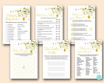 Bee Baby Shower Games Package, Bee Baby Shower Game Printable, Bee Themed Baby Shower, Instant Download Baby Shower Games TLC185