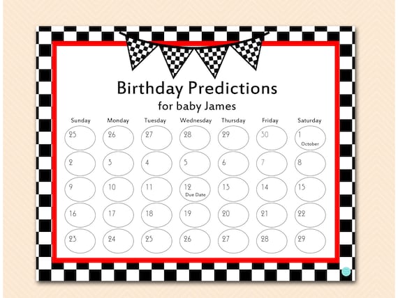 Racing Baby Prediction Calendar, baby prediction calendar, baby due ...