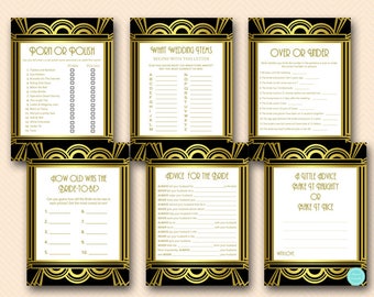 Roaring Twenties Bridal Shower Games, Art Deco Bridal Shower Games, Black and Gold, BS31