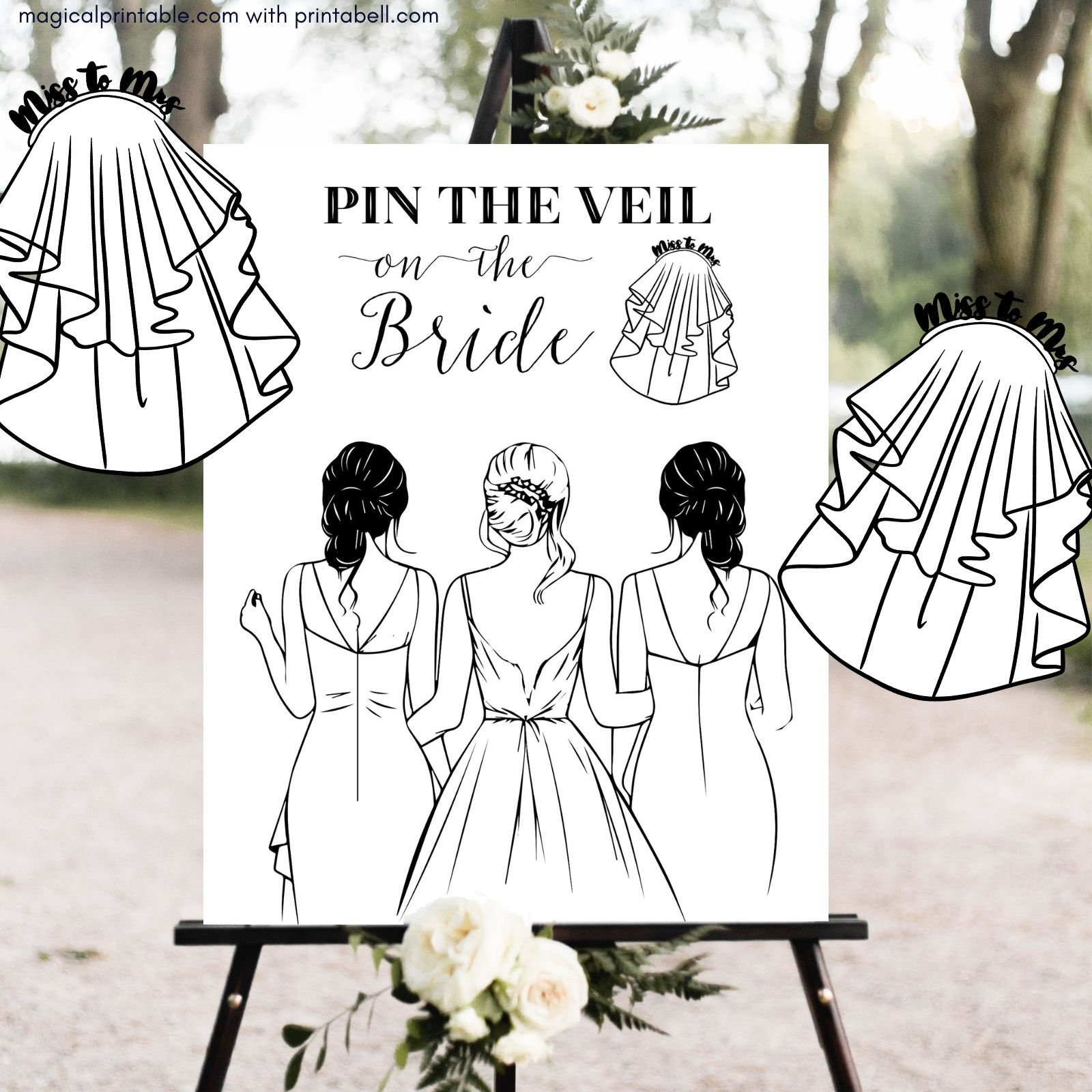 Pin the Veil on the Bride, Printable Bridal Shower Game, Pin the Veil Game, Bachelorette Game, Instant Download, BS754