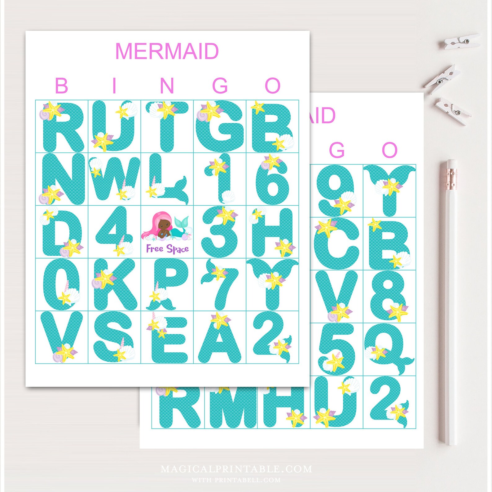100 Mermaid Bingo Cards Printable Mermaid Birthday bingo | Etsy