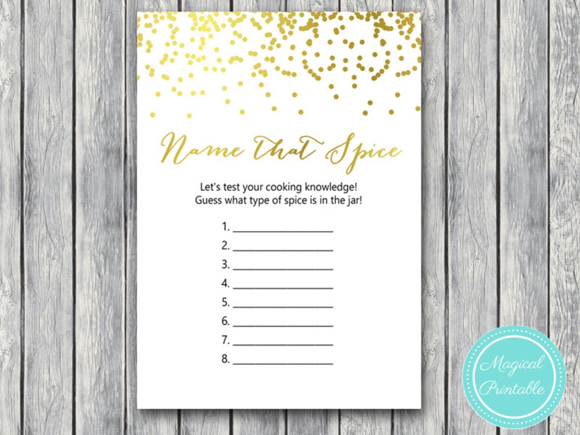 Name That Spice Guess the Spice Spice Game Gold Foil Bridal - Etsy