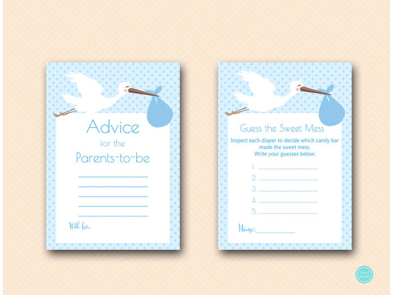 Blue Stork Baby Shower Game Pack, Stork Baby Shower Game Printables, Instant Download, Blue Stork Baby Shower Game Printable TLC458B image 2