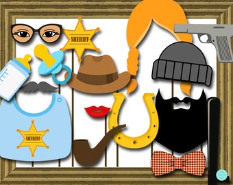 DIY Boy Cowboy Photobooth Props, Cowboy Baby Shower Photo Booth, Party Props, Printable Props, DIY photobooth PB108