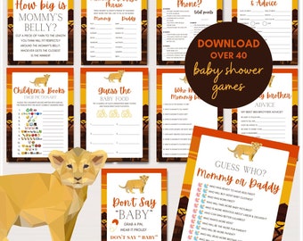 Lion Baby Shower Games Bundle, Safari Lion Baby Shower, Safari Baby Shower Games, King of Jungle, Baby Shower Games Template, TLC765