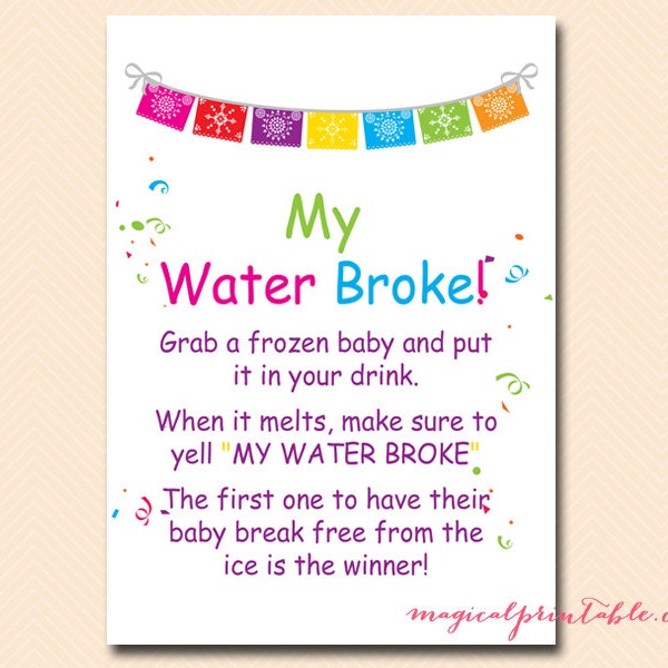 My water broke, Frozen baby ice game, Fiesta Baby Shower Games Printable, Aloha, Luau Baby Shower Activities, Download TLC107